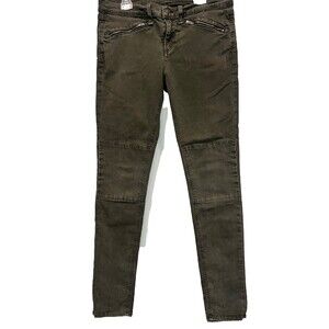 RAG & BONE Ridley Moto Knee Patch Skinny Jean Size 29 Zip Pocket Olive Green